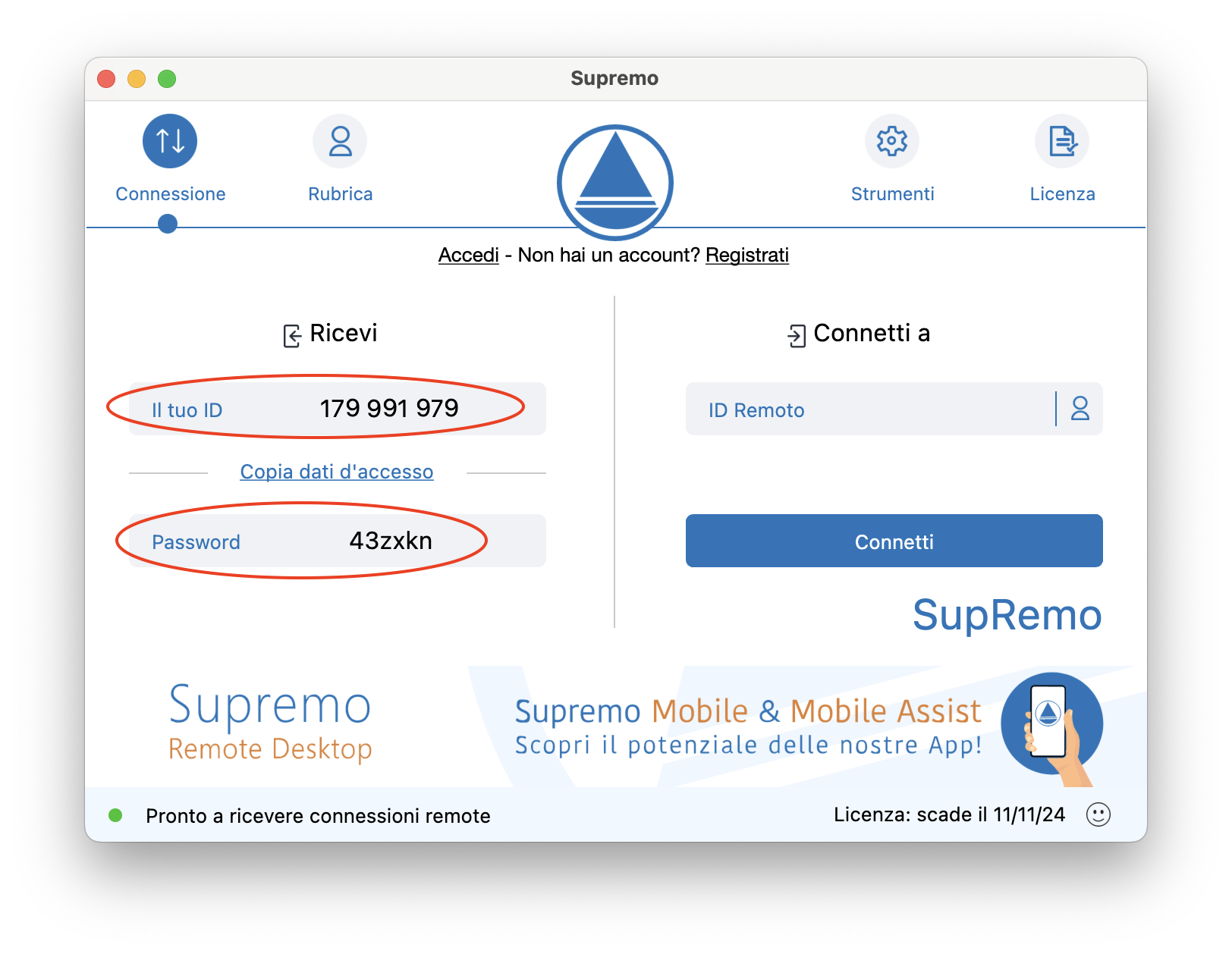 Avvio sessione di tele assistenza